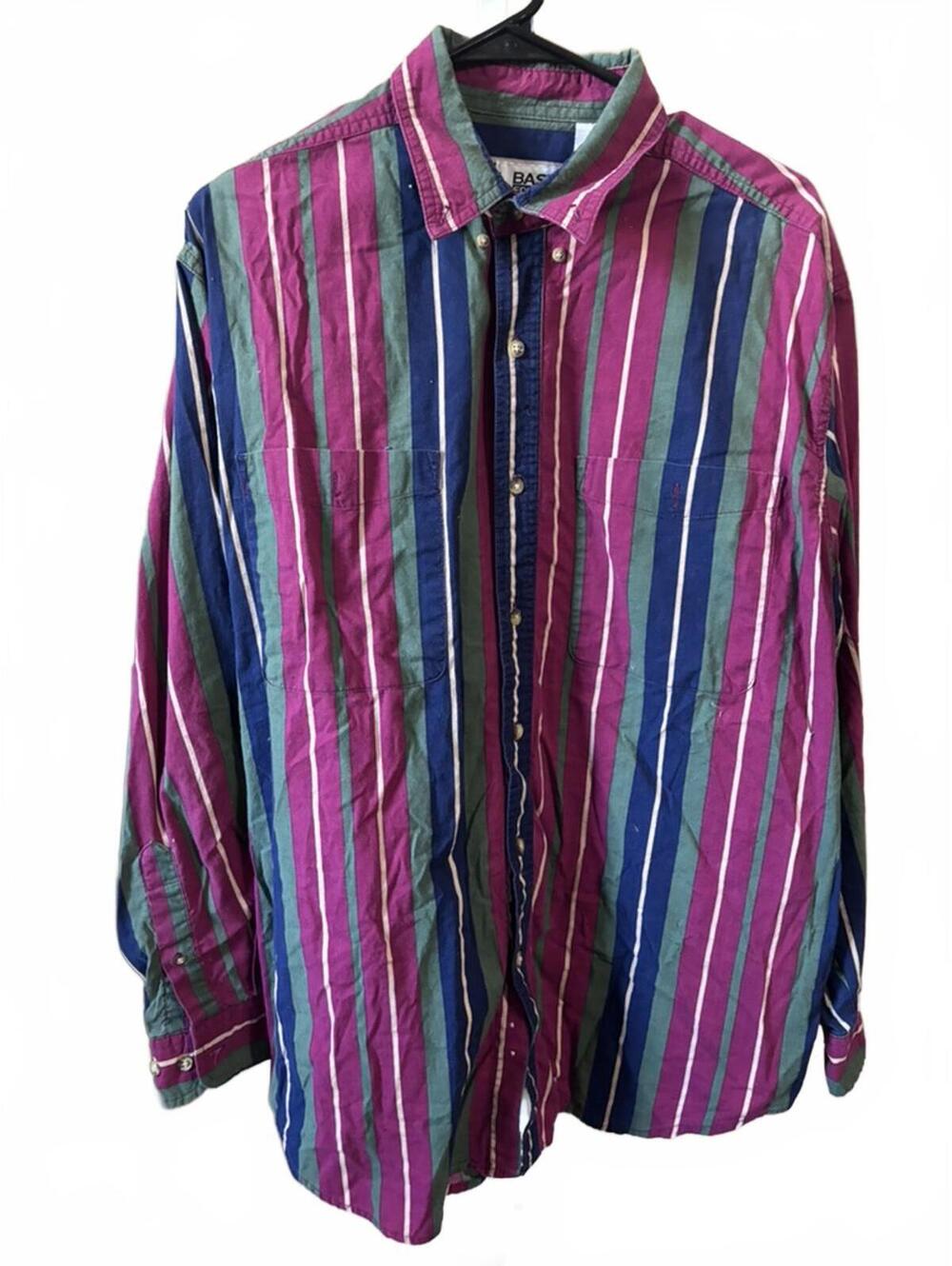 Vintage 90s Basic Editions Striped Button Shirt Oversized 24” PTP